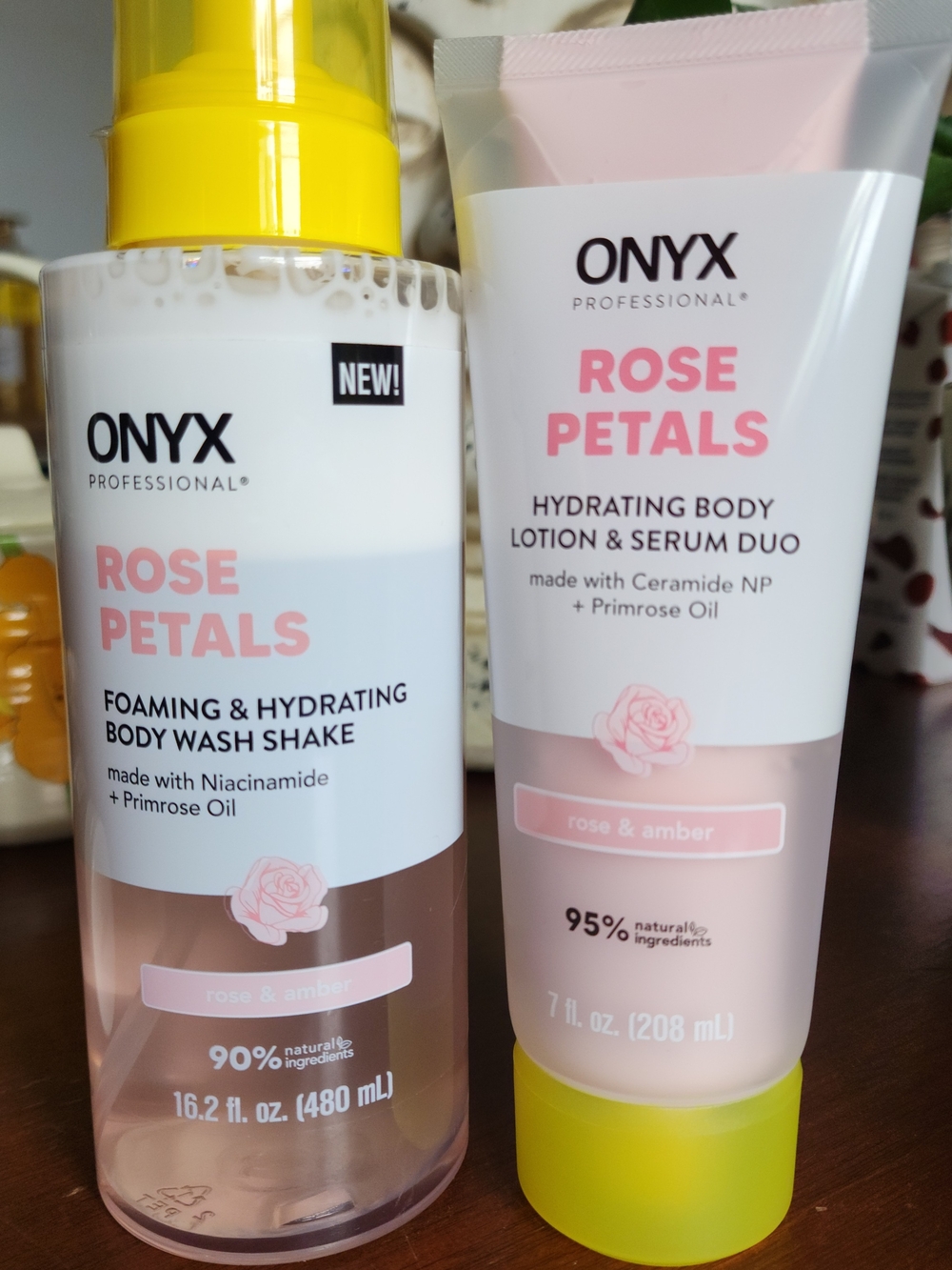 Onyx Rose Petals Hydrating Body Wash & Lotion Duo - Pink and Yellow Accents